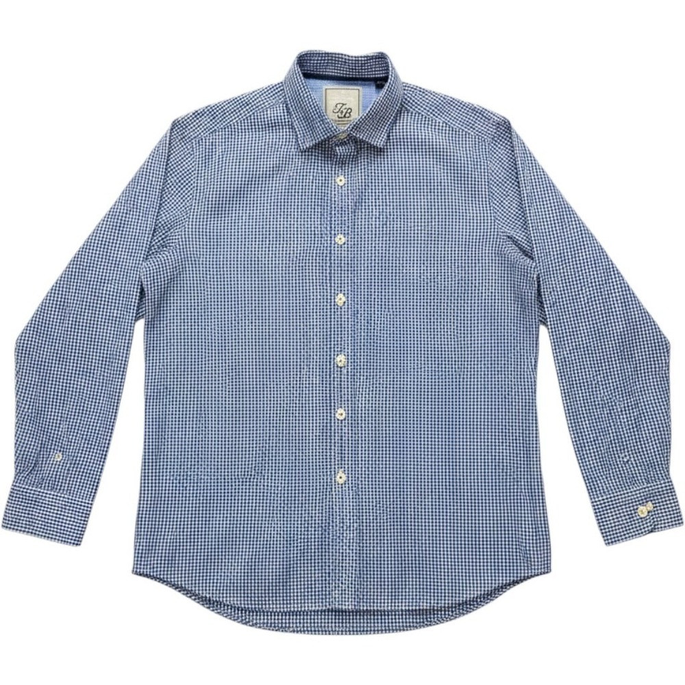 Tommy Bahama Denim Button Down Shirt Mens L Blue Gingham Plaid Long Sleeve